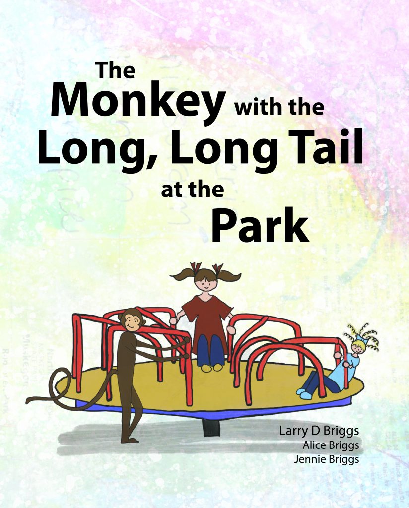 Monkey with the long long tail goes to the park at the park swing slide merry go round